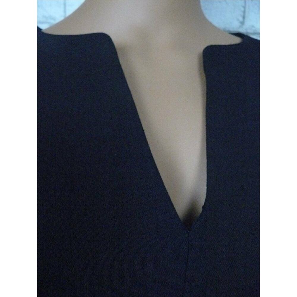 $855 Paule Ka Marine Blue Leather Trim Vneck Shift Dress 42 FR 10 US NWT - Picture 9 of 12